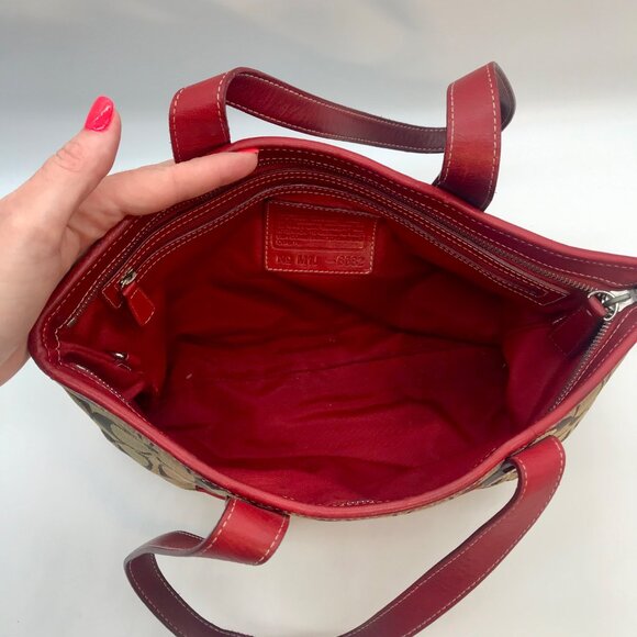 Coach Signature Canvas & Red Leather Trim Tote Bag 6082 - Picture 10 of 11